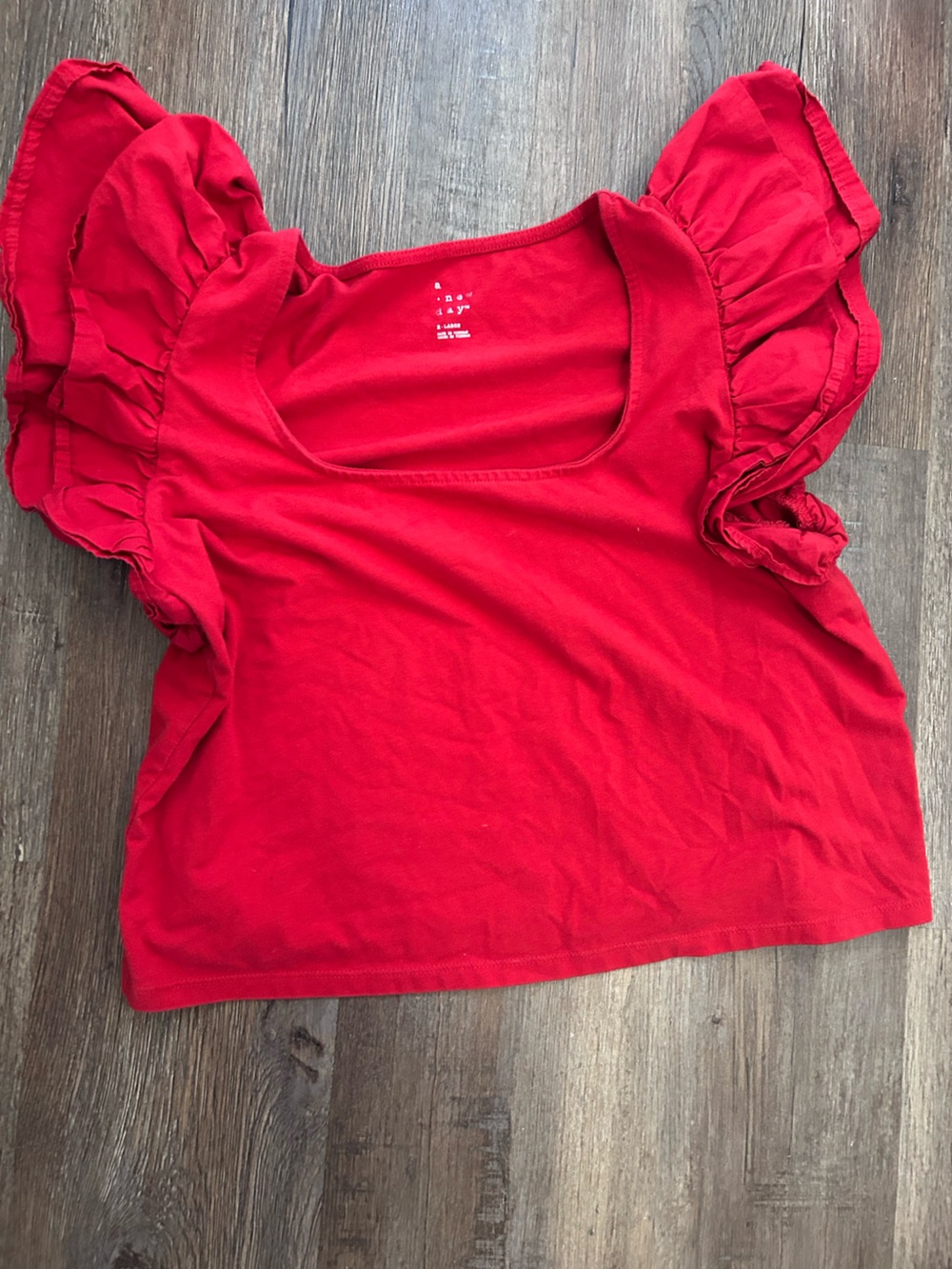 Red Ruffle Sleeve Tee - Picture 5 of 7